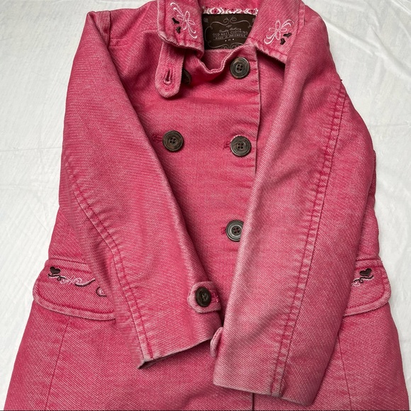 Old Navy Vintage Look Pink Peacoat Embroidered Jacket Coat Size 3T - Picture 3 of 11